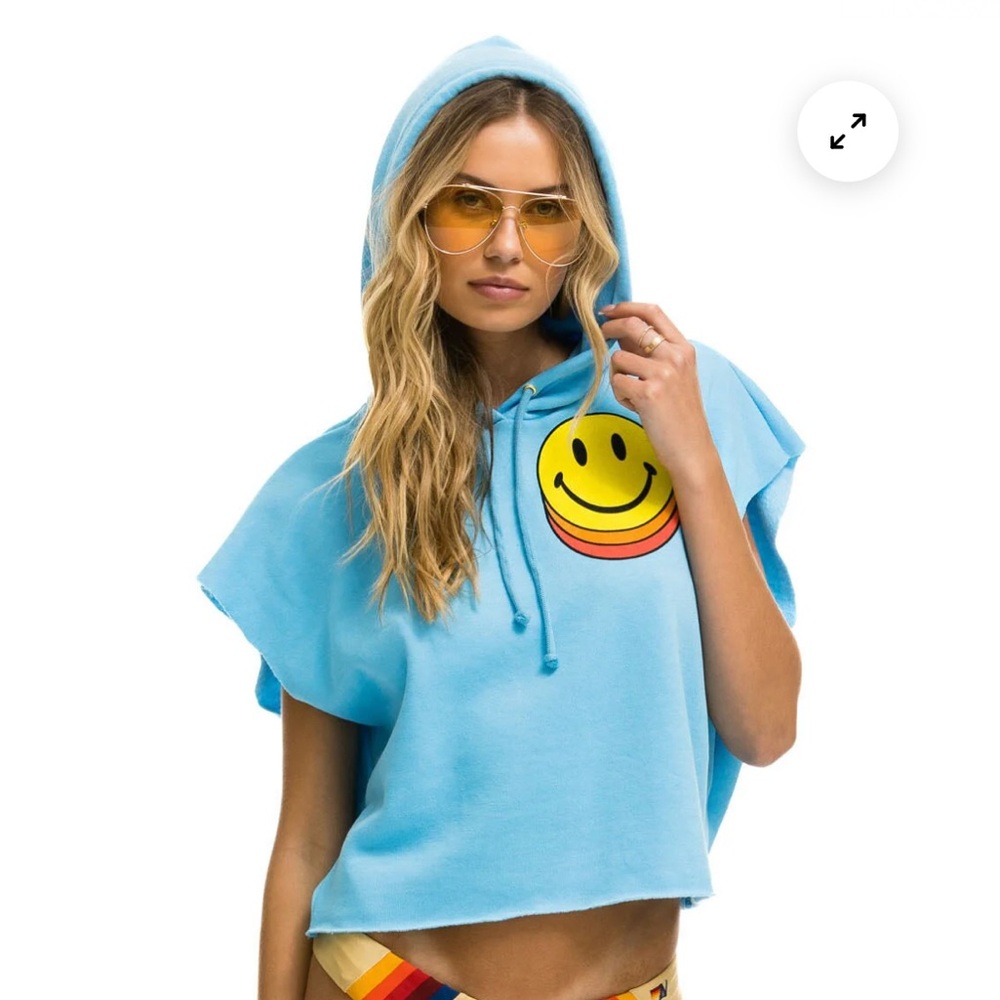 Aviator Nation Light Blue Smiley Face Hoodie
